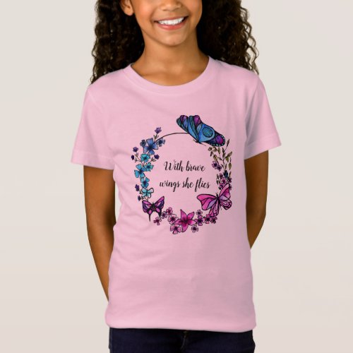 Butterfly and Flowers Wreath custom quote or name T_Shirt