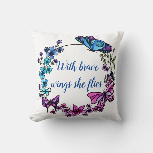 Butterfly and Flowers Wreath Throw Pillow (Front)