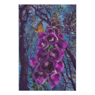 Butterfly and foxglove flower painting faux canvas print