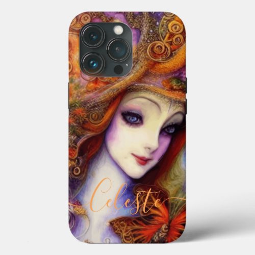 Butterfly And Garden Goddess In Watercolor Blues iPhone 13 Pro Case