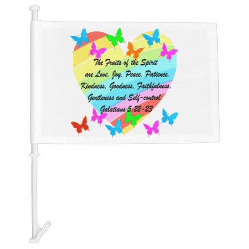 BUTTERFLY AND HEART FRUIT OF THE SPIRIT DESIGN CAR FLAG