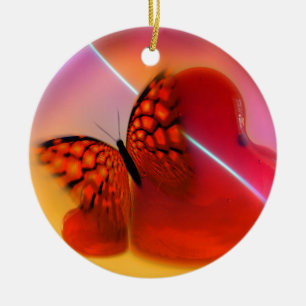 Butterfly and Hearts Ceramic Ornament