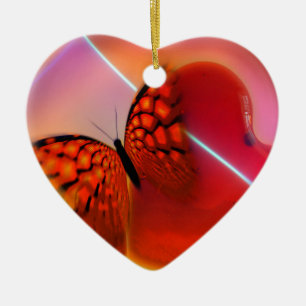 Butterfly and Hearts Ceramic Ornament