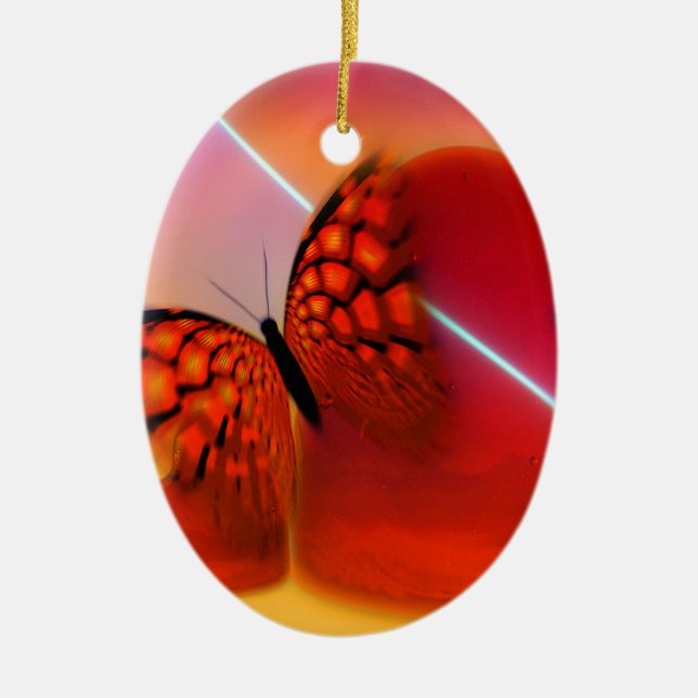 Butterfly and Hearts Ceramic Ornament (Front)