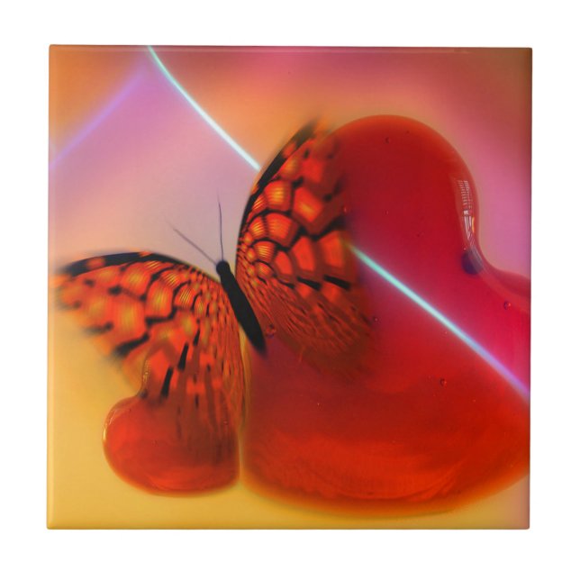 Butterfly and Hearts Ceramic Tile (Front)