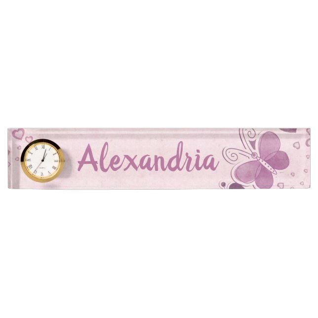 Butterfly and Hearts Desk Name Plate (Front)