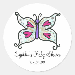 Butterfly and Hearts Favor Tags / Round Stickers
