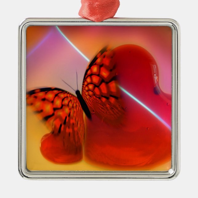 Butterfly and Hearts Metal Ornament (Front)