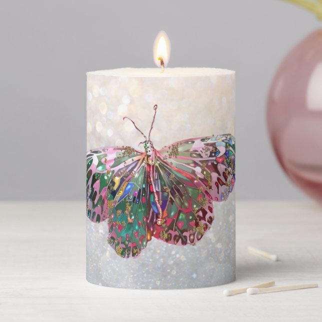 Butterfly and Hearts Pillar Candle (In Situ)