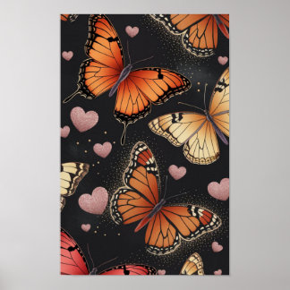 Butterfly and Hearts Print Poster