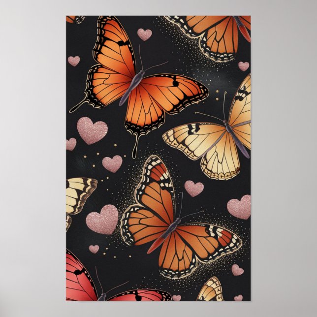 Butterfly and Hearts Print Poster (Front)