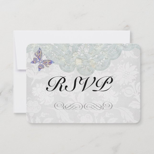 Butterfly and Lace Wedding RSVP Matte 3.5" x 5" Card (Front)