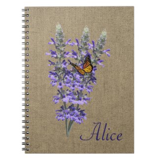 Butterfly and  Lavender Flower Spiral Notebook