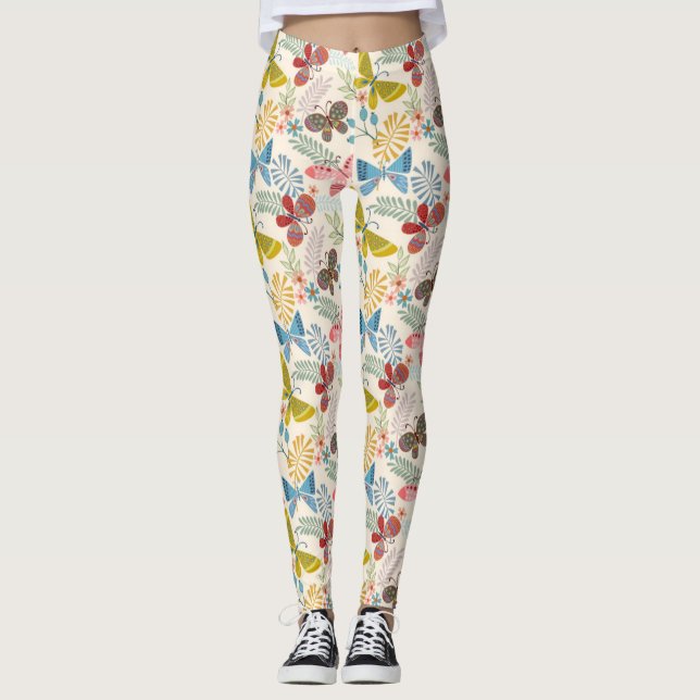 Butterfly And Leaf Pattern Leggings (Front)