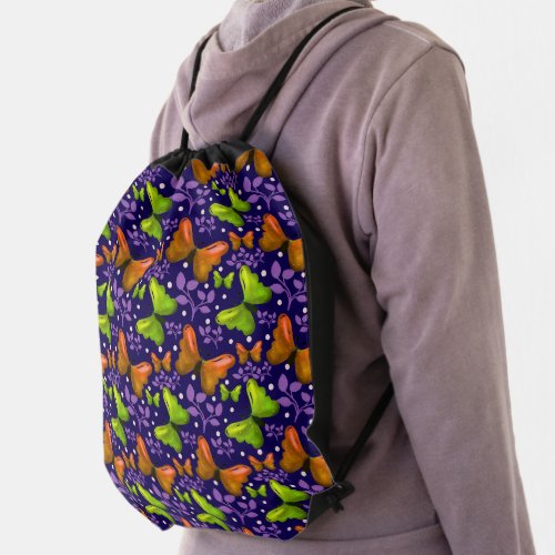 Butterfly and Leaf Seamless Pattern | Nature Inspi Drawstring Bag