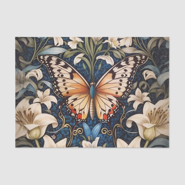 Butterfly and Lilies Botanical Tissue Paper (Front)