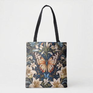 Butterfly and Lilies Botanical Tote Bag