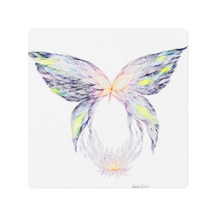 Butterfly and lotus metal print