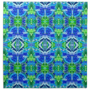 Butterfly and Medallion Batik Pattern in Blue Cloth Napkin