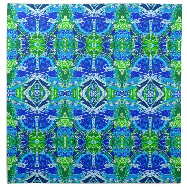 Butterfly and Medallion Batik Pattern in Blue Cloth Napkin (Front)
