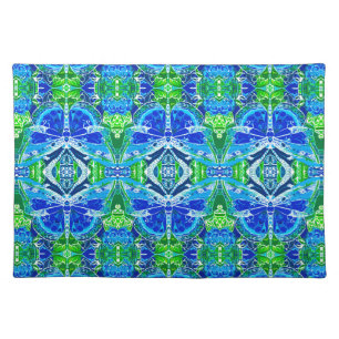 Butterfly and Medallion Batik Pattern in Blue Cloth Placemat