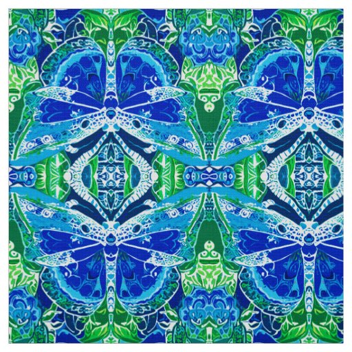 Butterfly and Medallion Batik Pattern in Blue Fabric