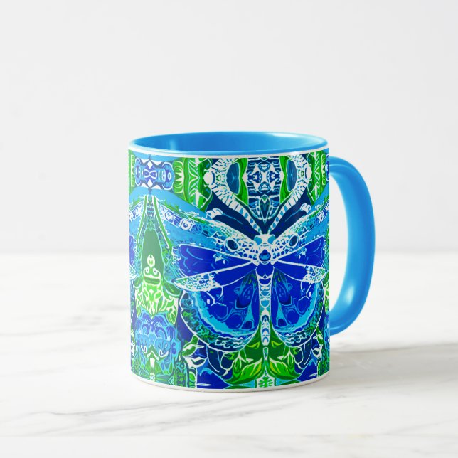 Butterfly and Medallion Batik Pattern in Blue Mug (Front Right)