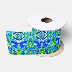 Butterfly and Medallion Batik Pattern in Blue Satin Ribbon