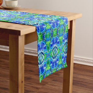 Butterfly and Medallion Batik Pattern in Blue Short Table Runner
