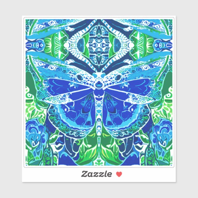 Butterfly and Medallion Batik Pattern in Blue Sticker (Sheet)