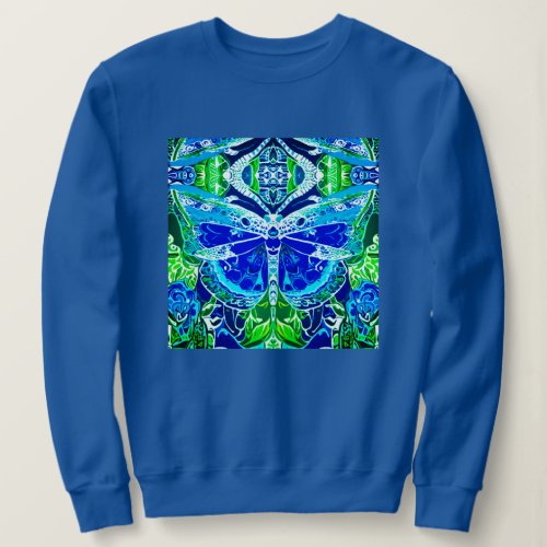 Butterfly and Medallion Batik Pattern in Blue Sweatshirt