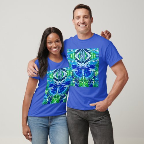 Butterfly and Medallion Batik Pattern in Blue T_Shirt