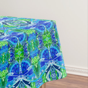 Butterfly and Medallion Batik Pattern in Blue Tablecloth