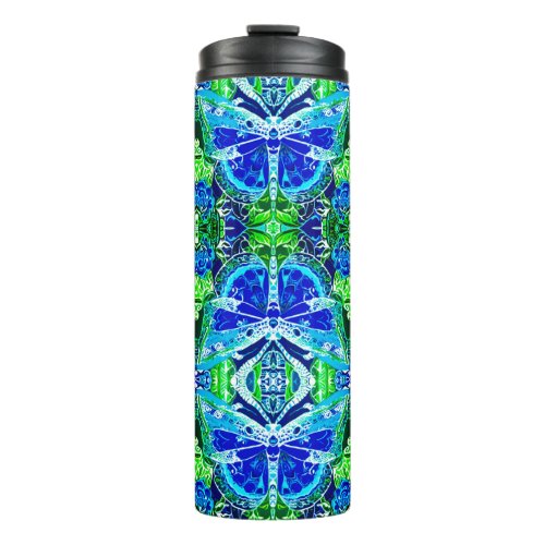 Butterfly and Medallion Batik Pattern in Blue Thermal Tumbler