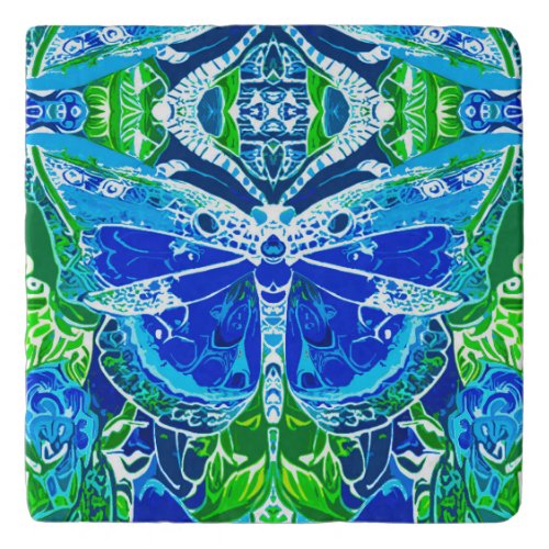 Butterfly and Medallion Batik Pattern in Blue Trivet