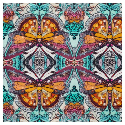 Butterfly and Medallion Batik Pattern in Orange Fabric