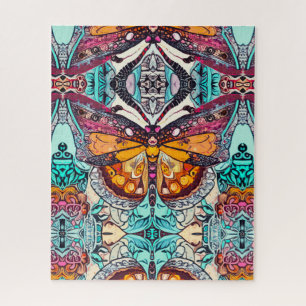 Butterfly and Medallion Batik Pattern in Orange Jigsaw Puzzle