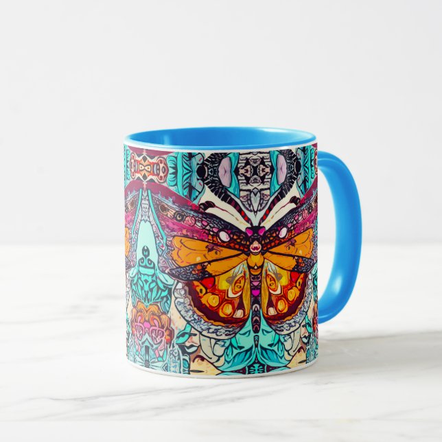 Butterfly and Medallion Batik Pattern in Orange  Mug (Front Right)