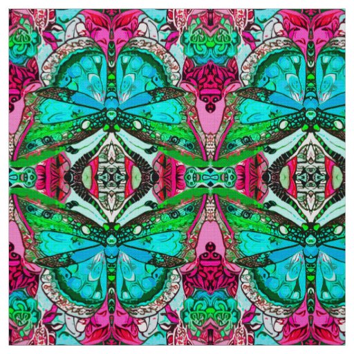 Butterfly and Medallion Batik Pattern in Turquoise Fabric