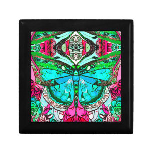 Butterfly and Medallion Batik Pattern in Turquoise Gift Box
