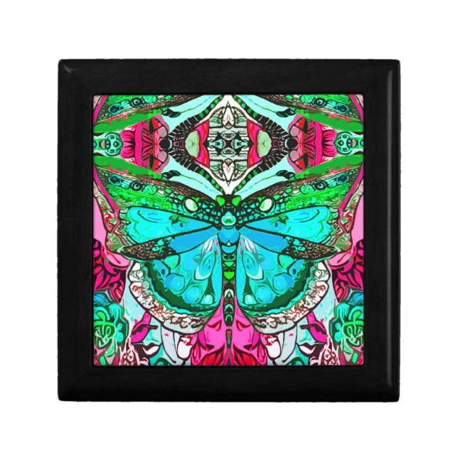 Butterfly and Medallion Batik Pattern in Turquoise Gift Box (Front)