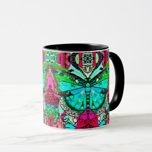 Butterfly and Medallion Batik Pattern in Turquoise Mug