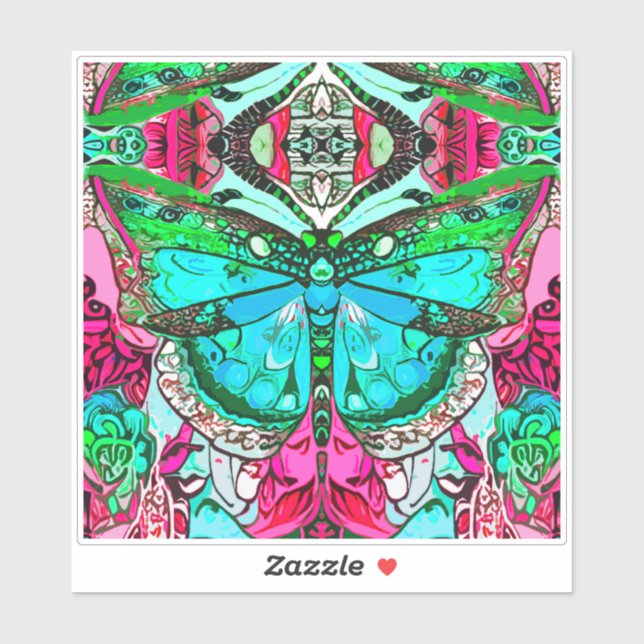 Butterfly and Medallion Batik Pattern in Turquoise Sticker (Sheet)