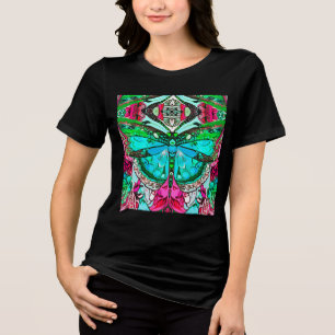 Butterfly and Medallion Batik Pattern in Turquoise Tri-Blend Shirt