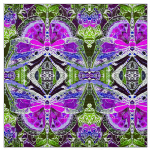 Butterfly and Medallion Batik Pattern in Violet  Fabric