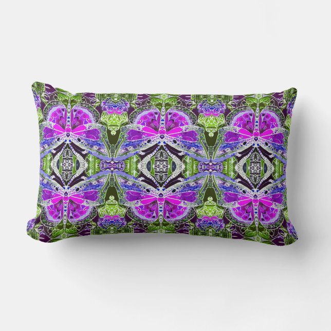Butterfly and Medallion Batik Pattern in Violet  Lumbar Pillow (Front)