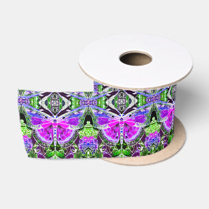 Butterfly and Medallion Batik Pattern in Violet  Satin Ribbon