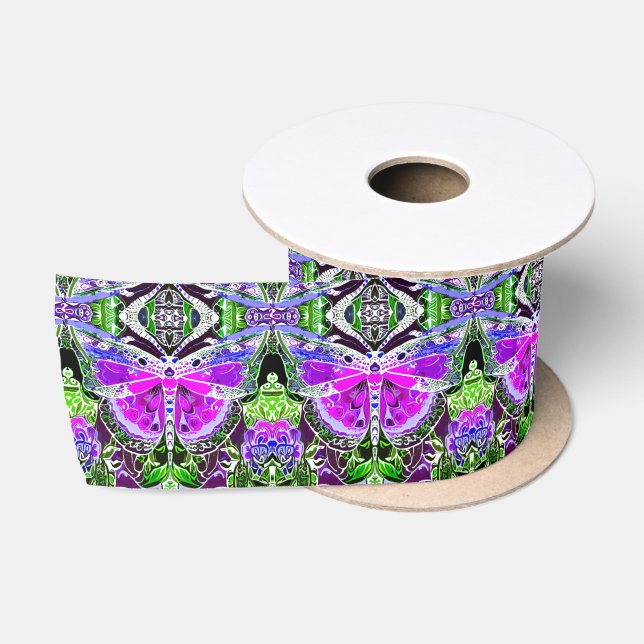 Butterfly and Medallion Batik Pattern in Violet  Satin Ribbon (Spool)