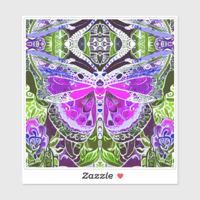 Butterfly and Medallion Batik Pattern in Violet  Sticker (Sheet)