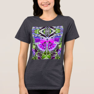 Butterfly and Medallion Batik Pattern in Violet  Tri-Blend Shirt